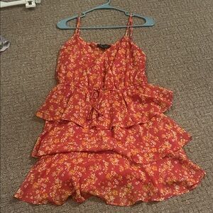 Trixxi Orange Floral V-Neck Tiered Dress